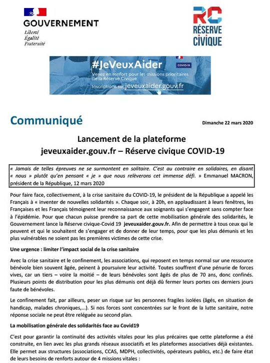 lancement de la plateforme "jeveuxaider.gouv.fr" p1 - PDF - 656.7 ko