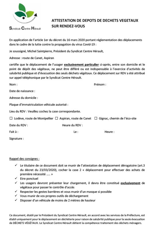 Attestion de dépôt de végétaux sur rdv - PDF - 124.4 ko